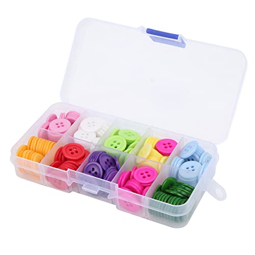 Respicefinem 200-teiliges Set mit 15 mm großen Harzknöpfen mit 4 Löchern, buntes Dekorationszubehör für Kinderkleidung, Kunst- und Bastelprojekte, Handarbeit, DIY-Kleidung, Nähen von Respicefinem