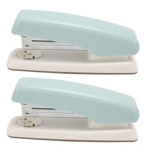 Respicefinem 2er-Pack Hochleistungs-Tischheftgerät mit 100 Heftklammern, drehbares Design, rutschfeste Basis, ergonomisches Heftgerät für Büro, Schule und Zuhause, graue Hefter (Blau) von Respicefinem