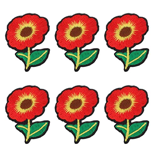 Respicefinem 6 Stück Aufbügler-Patches mit rotem Blumen-Design, sicher, waschbar, strapazierfähige Baumwolle, breite Anwendung, Aufbügler-Patches für Hemden, Jeans, Jacken von Respicefinem