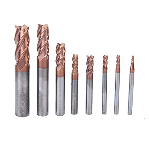 Respicefinem 8 Pcs Tungsten Steel End Mill Set With Bronze Composited Nano Coating 4 Flutes 55HRC Ideal For Processing Stainless Steel Copper Cast Iron 45 Steel And Gray Iron Respicefinem 8 Pcs Tungsten Steel End Mill Set With Bronze Composited Nano Coating 4 Flutes 55HRC Ideal For Processing Stainless Steel Copper Cast Iron 45 Steel And Gray Iron von Respicefinem