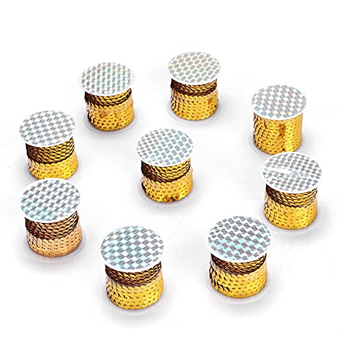 Respicefinem 9 Rollen 6 mm Paillettenschnur, 4,5 m, silberfarben, Kunsthandwerk, PVC-Stoff, zusätzliches dekoratives Accessoire, ideal für Kleidung und verschiedene Bastelprojekte (Gold) von Respicefinem