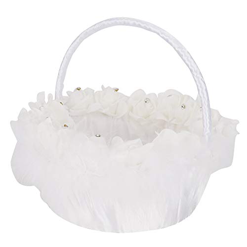 Respicefinem Lightweight Elegant Wedding Flower Girl Basket with White Satin Decorated Ideal for Modern Weddings Graduation Ceremonies Banquets and Parties Made of Satin and Feathe von Respicefinem