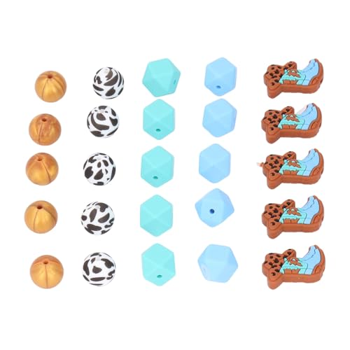 RespireFinem 25pcs Silikonperlen für Armband machen Cowboy -Stiefel Kuhdruck Geometrische achteckige runde Perlen Diy Schmuckhandwerk Schlüsselbund Charme von Respicefinem