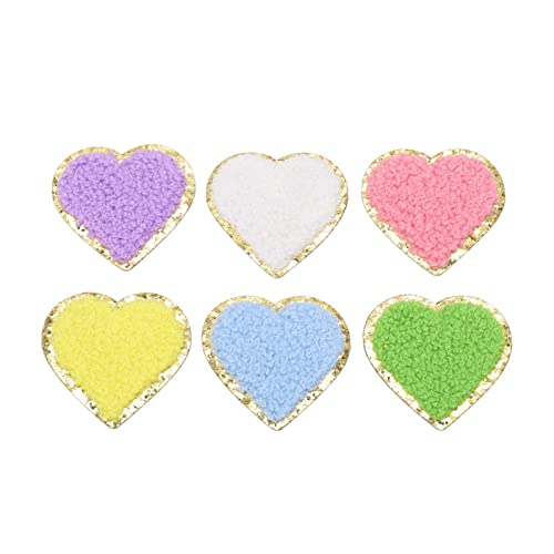RespireFinem 6pcs herzförmiges Eisen auf Flecken zufällige Farbe Goldener Schlaganfall Baumwolle DIY Craft Applique ideal für Jeans -Hemd -Rucksack Brieftasche und mehr von Respicefinem