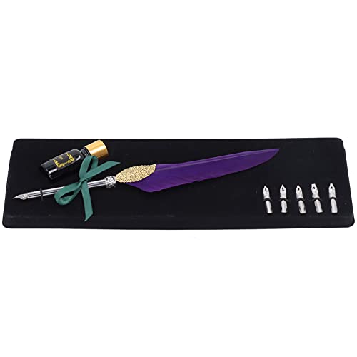 RespireFinem Exquisites Quill Pen Set mit Feather Design Retro Hollow Style Kalligraphie Stift mit leerer Tintenflasche und Metallnib für gotische und italienische Kalligraphie (SP101014 Purple) von Respicefinem