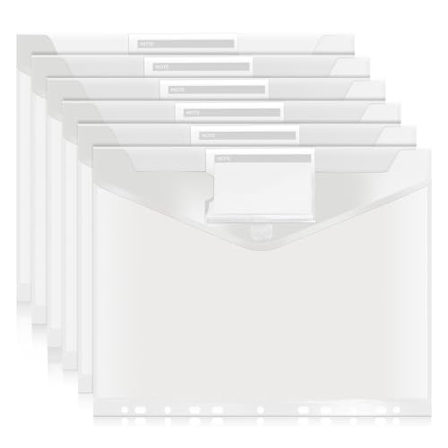 Transparente Ordnermappen, 6 Stück, Ordner-Organizer mit 11 Löchern, Briefgröße, Kunststoff-Umschläge mit Schnappverschluss und Etikettentasche, transparente Ordner für Dokumente, Schule, Büro von Respleiej