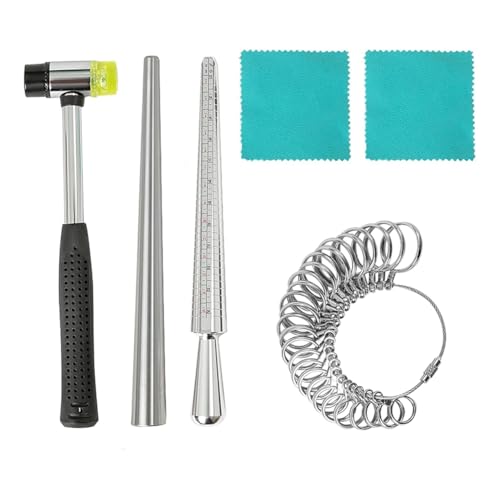 Restikiant Ringgrößenmesser mit Dorn, Messwerkzeug mit 27 Kreismodellen, Fingermessstab und Juwelierhammer Aus Gummi Restikiant Ringgrößenmesser mit Dorn, Messwerkzeug mit 27 Kreismodellen, Fingermessstab und Juwelierhammer Aus Gummi von Restikiant