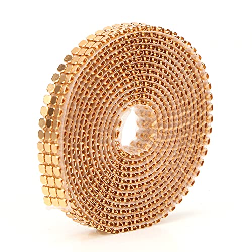 1,5 M 3 Reihen Kristall Strass Diamant Band Kristall Selbstklebendes Band, Hotfix Aluminium Mesh Ribbon Für Hochzeit, Kuchen, Vasendekorationen, Partyzubehör(Gold) von Restokki