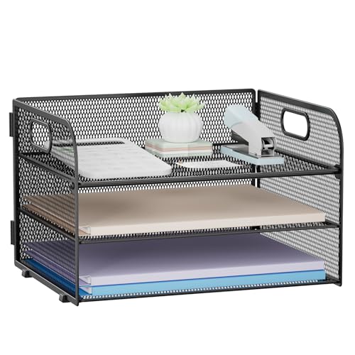Restorgan 3-stufiger Schreibtisch Organizer mit Griff, Netz Papier Organizer, Briefablage, Papierablage Organizer, Akten-Organizer für A4-Aktenordner, Schwarz von Restorgan