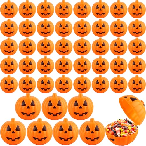 Restroma Mini-Kürbisbehälter für Halloween, kleine Kürbis-Boxen, Süßigkeitenbox, Kürbisse, Süßigkeitenhalter, Behälter, Kunststoff, befüllbare Kürbisse für Halloween-Dekoration, Partyzubehör, 48 Stück von Restroma
