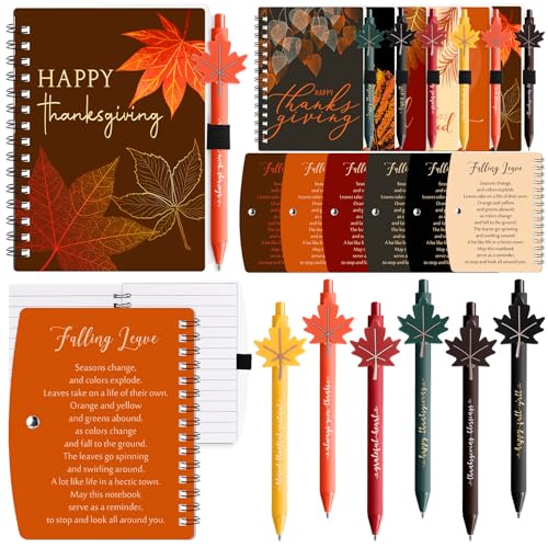 Resurhang 18 Sets Herbst-Thanksgiving-Geschenke, inklusive 18 Dankeskarten und 18 Ahorn-förmigen Stiften, Happy Friendsgiving Themen-Geschenke für Kollegen von Resurhang