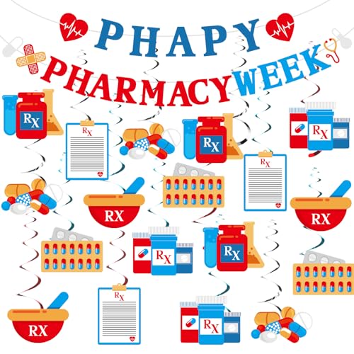 Resurhang 25 Stück Happy Apotheker Woche Party Dekorationen vorbespannt Happy Apotheker Woche Banner hängende Wirbel für medizinische Apotheker Arbeiter Wertschätzung Dankeschön Dekor von Resurhang
