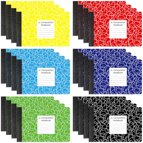 Resurhang Jr. Composition Notizbücher, Marmoreinband, halbe Größe, 11,4 x 19,8 cm, 80 Blatt, Mini-Marmor-Notizbücher, breit liniert, verschiedene Primäreinband, Notizbuch, 6 Farben, 24 Stück von Resurhang