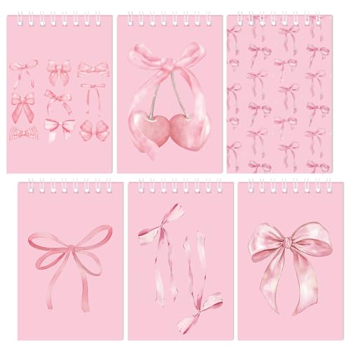 Resurhang Mini-Notizblock, 7,6 x 12,7 cm, 6 Stück, Kokette, Schleife, Taschenspirale, rosa, adrette, ästhetische, kleine Notizblock, niedliches Tagebuch für Damen, Schule, Schreibwaren, Klassenzimmer Resurhang Mini-Notizblock, 7,6 x 12,7 cm, 6 Stück, Kokette, Schleife, Taschenspirale, rosa, adrette, ästhetische, kleine Notizblock, niedliches Tagebuch für Damen, Schule, Schreibwaren, Klassenzimmer von Resurhang