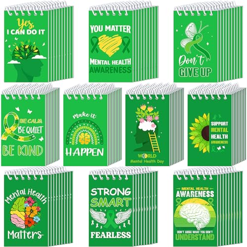 Resurhang Mini-Notizblöcke für psychische Gesundheit, kleines grünes Band, Spiral-Taschen-Notizbücher, Großpackung, für psychische Gesundheit, Überlebende, inspirierendes Geschenk für öffentliche von Resurhang
