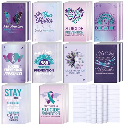 Resurhang Notizbuch zur Selbstmordprävention, Notizbuch, Großpackung, blaugrün, violettes Band, Motivations-Notizbuch für Selbstmordbewusstseinsprävention, Wohltätigkeitsorganisationskampagne, 50 von Resurhang