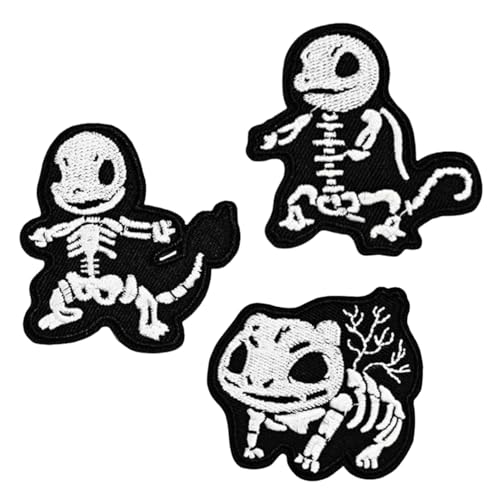 3 Stück niedliche lustige Totenkopf-Dinosaurier-Stickerei, bestickte Aufkleber, Abzeichen, Applikation, DIY-Reparaturzubehör für Kleidung, Jacken, Jeans, Kleider, Rucksäcke, Hüte 3 Stück niedliche lustige Totenkopf-Dinosaurier-Stickerei, bestickte Aufkleber, Abzeichen, Applikation, DIY-Reparaturzubehör für Kleidung, Jacken, Jeans, Kleider, Rucksäcke, Hüte von Reteno
