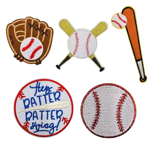 Baseball-Stickerei-Aufnäher, zum Aufbügeln/Aufnähen, für Baseball, Sport, Reparatur, Mode-Accessoires, Abzeichen für selbstgemachte Kleidung, Jacken, Jeans, Rucksack, Hüte, Westen, Taschen, 5 Stück Baseball-Stickerei-Aufnäher, zum Aufbügeln/Aufnähen, für Baseball, Sport, Reparatur, Mode-Accessoires, Abzeichen für selbstgemachte Kleidung, Jacken, Jeans, Rucksack, Hüte, Westen, Taschen, 5 Stück von Reteno