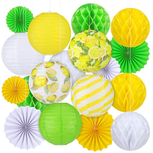 Retisee 18-teiliges Zitronen-Partydekorationsset, gelbe Papierlaternen, Sommerdekoration, Papierfächer, hängende Wabenbälle für Sommerthema, Zitronen-Partyzubehör, Hochzeit, Babyparty, Dekoration Retisee 18-teiliges Zitronen-Partydekorationsset, gelbe Papierlaternen, Sommerdekoration, Papierfächer, hängende Wabenbälle für Sommerthema, Zitronen-Partyzubehör, Hochzeit, Babyparty, Dekoration von Retisee