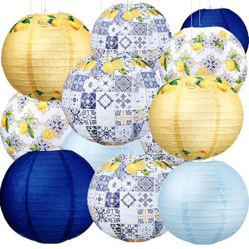 Retisee Papierlaternen, Capri-Zitronenmuster, Partyzubehör für Brautparty, Hochzeit, Amalfiküste, blau-gelbe Fliesen, mediterrane Party, Papierlaterne, hängende Dekoration für Zitronen-Geburtstag, 12 Retisee Papierlaternen, Capri-Zitronenmuster, Partyzubehör für Brautparty, Hochzeit, Amalfiküste, blau-gelbe Fliesen, mediterrane Party, Papierlaterne, hängende Dekoration für Zitronen-Geburtstag, 12 von Retisee