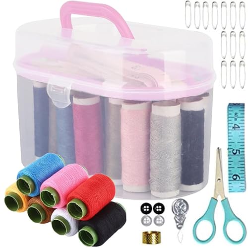 Retoo Große Nähset mit 8 Spulen Faden, Packung Nähnadeln, 4 Tasten, Nähnadeln, Schere, Schneidermaß, Fingerhut, Sicherheitsnadeln und Einfädler des Fadens, Nähzubehör, komplettes Nähzeug, Rosa von Retoo