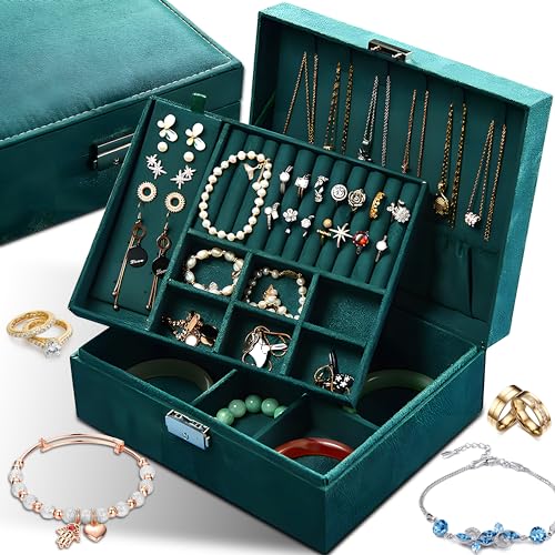 Retoo Schmuckkästchen, Schmuckschatulle aus Samt mit 2 Ebenen, Schmuckbox, Schmuckschatulle, Schmuckkoffer für Damen, Aufbewahrungskoffer, Schmuckkästen für Ringe, Ohrringe, Halsketten und Uhren Retoo Schmuckkästchen, Schmuckschatulle aus Samt mit 2 Ebenen, Schmuckbox, Schmuckschatulle, Schmuckkoffer für Damen, Aufbewahrungskoffer, Schmuckkästen für Ringe, Ohrringe, Halsketten und Uhren von Retoo