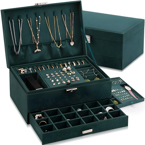 Retoo Schmuckkästchen, Schmuckschatulle aus Samt mit 2 Ebenen, Schmuckbox, Schmuckschatulle, Schmuckkoffer für Damen, Aufbewahrungskoffer, Schmuckkästen für Ringe, Ohrringe, Halsketten und Uhren Retoo Schmuckkästchen, Schmuckschatulle aus Samt mit 2 Ebenen, Schmuckbox, Schmuckschatulle, Schmuckkoffer für Damen, Aufbewahrungskoffer, Schmuckkästen für Ringe, Ohrringe, Halsketten und Uhren von Retoo
