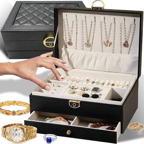 Retoo Schmuckkästchen PU-Leder Schmuckaufbewahrung Schmuckkoffer Schmuckbox Reise Aufbewahrungskoffer Jewelry Box Ohrringe Halsketten Schmuckschatull von Retoo