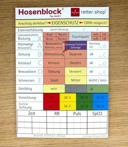 10x Hosenblock für den Rettungsdienst, Typ Triage/MANV – Paket mit 10 Blöcken, DIN A6 – Notfallmanagement für Rettungsdienste und Katastrophenschutz 10x Hosenblock für den Rettungsdienst, Typ Triage/MANV – Paket mit 10 Blöcken, DIN A6 – Notfallmanagement für Rettungsdienste und Katastrophenschutz von Retter.Shop