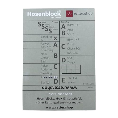 Tactical Hosenblock DIN A6 – 10er-Pack Notizblöcke mit ABCDE-Schema | Taktischer Notizblock für Rettungsdienst, Militär, Polizei | TCCC Sanitätsdienst Dokumentation | 25 Seiten pro Block Tactical Hosenblock DIN A6 – 10er-Pack Notizblöcke mit ABCDE-Schema | Taktischer Notizblock für Rettungsdienst, Militär, Polizei | TCCC Sanitätsdienst Dokumentation | 25 Seiten pro Block von Retter.Shop