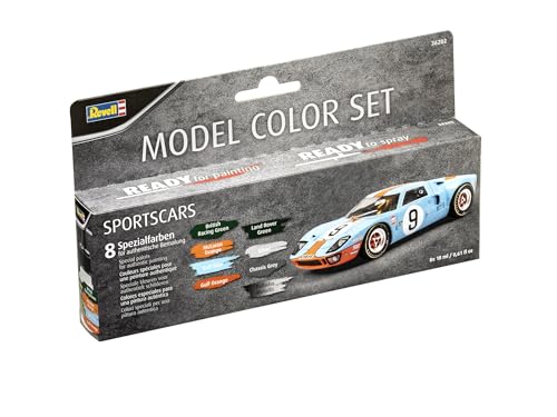 Revell Modellbau I Farbset für Sportwagen Farben Set Modellautos I 8 Farben im Set für Modellbau Autos zum bemalen I Authentischer Look für Modellbau Sportwagen I mit Airbrush und Pinsel möglich von Revell