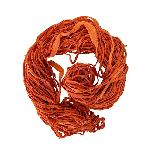 Revolution Fibers - 100 % recyceltes Sari-Seidenband-Garn – sperriges Gewicht – 45,7 m pro 100 g | Stricken & Häkeln | Schmuckherstellung, Geschenkverpackungen und Weben (Burnt Sienna Orange Mix) von Revolution Fibers