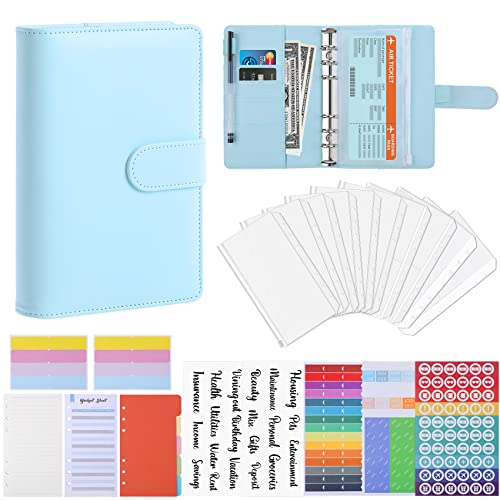 Revspoir 80-in-1 Budget Planner, 6 Löcher Notizbuch Budget Binder für Budget Geld, mit Clear Cash Umschläge, Budget Blätter und Label Aufkleber, Cash Organizer, Ideal für Reisen oder Arbeit (Blau) von Revspoir