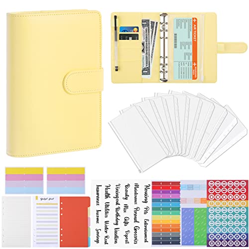 Revspoir 80-in-1 Budget Planner, 6 Löcher Notizbuch Budget Binder für Budget Geld, mit Clear Cash Umschläge, Budget Blätter und Label Aufkleber, Cash Organizer, Ideal für Reisen oder Arbeit (Gelb) von Revspoir