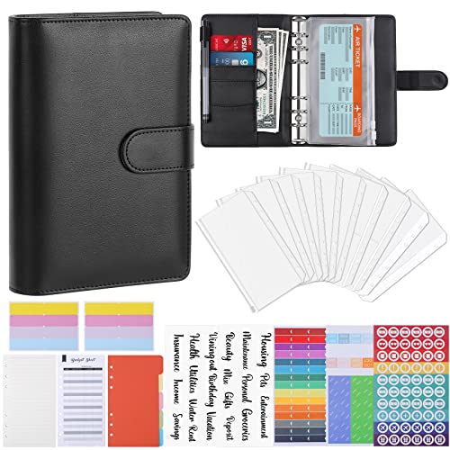 Revspoir 80-in-1 Budget Planner, 6 Löcher Notizbuch Budget Binder für Budget Geld, mit Clear Cash Umschläge, Budget Blätter und Label Aufkleber, Cash Organizer, Ideal für Reisen oder Arbeit (Schwarz) von Revspoir