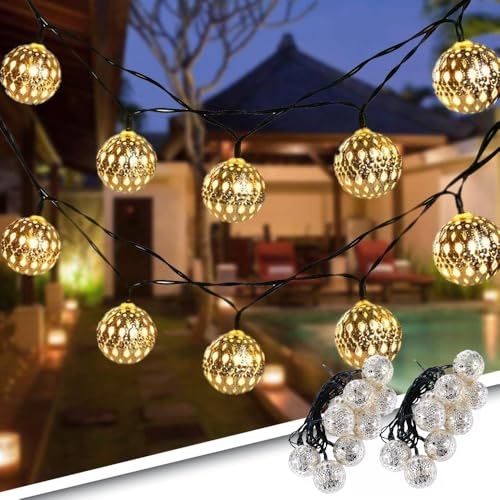RexTech Solar Lichterkette, 2er Set, 20 LED-Kugeln, Warmweiß 3000K, 8 Lichtmodi, Arabisches Design von RexTech