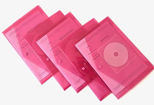20x Rexel Ice Dokumententasche mit CD Fach, A4 quer, transparent pink, mit Druckknopf, Aktenhülle, Sichthülle von Rexel