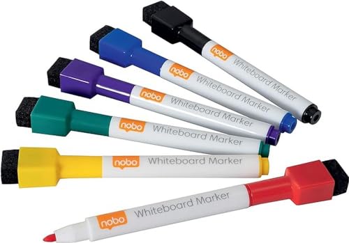 Nobo Rexel wiederbeschreibbare, trocken abwischbare Mini-Marker – farblich sortiert, 6er-Pack von Nobo