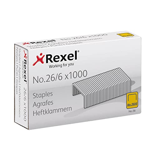 Rexel (2115727) Nr. 56 (26/6) Heftklammern, bis zu 20 Blatt, Standardgröße für Desktop-Hefter und Zange, graue Box mit 20 x 1000 (20.000) Heftklammern von Rexel