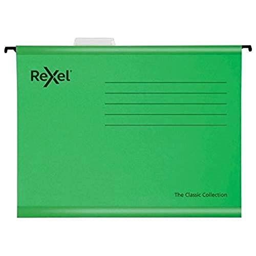 Rexel Classic 2115591 Hängemappen für Aktenschränke, 15 mm V-Boden, 100% recycelter Karton, Grün, 25 Stück von Rexel