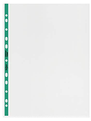 Rexel CKP Prospekthüllen (verstärkt, grüner Streifen, oben offen, Format A4) 100 Stück transparent von Rexel