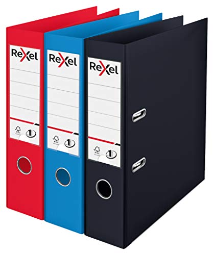 Rexel Choices A4-Aktenordner, 3er-Pack, (Schwarz, Rot, Blau), robuster Kunststoff auf Karton, patentierter Nr. 1-Verriegelungsmechanismus, austauschbare Rückenschilder, Ringbuch, Rexel Choices A4-Aktenordner, 3er-Pack, (Schwarz, Rot, Blau), robuster Kunststoff auf Karton, patentierter Nr. 1-Verriegelungsmechanismus, austauschbare Rückenschilder, Ringbuch, von Rexel