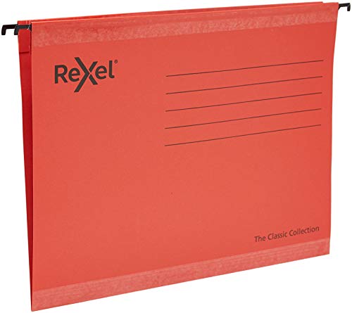 Rexel Classic 2115589 Hängemappen, A4, verstärkt, 15 mm, V-Sockel, 100% recycelter Karton, rot, 25 Stück, 2115589 von Rexel