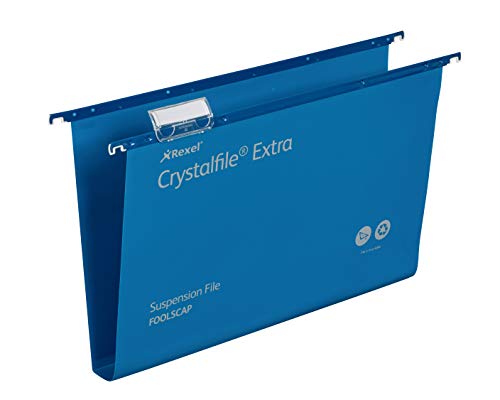 Rexel CrystalFile Extra Hängemappen (Polypropylen, 30 mm Boden, Format Foolscap) 25 Stück blau von Rexel
