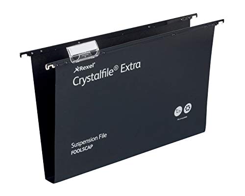 Rexel CrystalFile Extra Hängemappen (Polypropylen, 30 mm Boden, Format Foolscap) 25 Stück schwarz von Rexel
