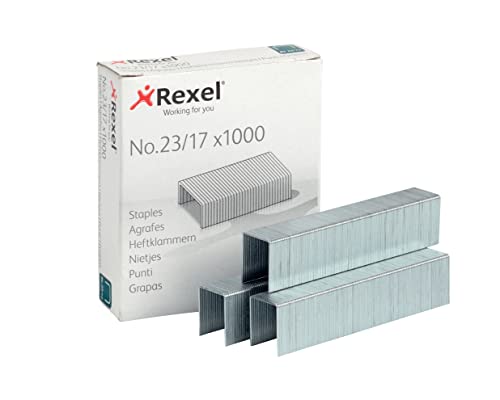 Rexel Heftklammern 23/17 aus Stahl, Rexel Qualitätsheftklammern, 1000 Stück von Rexel