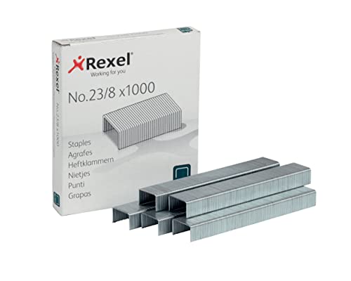 Rexel Heftklammern Typ 23/8 aus Stahl, Qualitätsheftklammern, 1000 Stück von Rexel