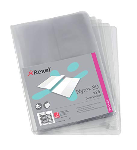 Rexel Nyrex 80 Doppelhüllen mit 2 Innentaschen hochkant A4 25 Stück transparent von Rexel