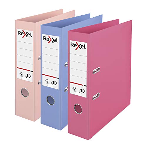 Rexel A4-Aktenordner, Kunststoff, Pastellfarben, 3er-Pack (Rosa, Blau, Pfirsich), patentierter Nr. 1 Power-Mechanismus, FSC-zertifiziert, austauschbare Rückenschilder, Ringbuch, Archivierung und Rexel A4-Aktenordner, Kunststoff, Pastellfarben, 3er-Pack (Rosa, Blau, Pfirsich), patentierter Nr. 1 Power-Mechanismus, FSC-zertifiziert, austauschbare Rückenschilder, Ringbuch, Archivierung und von Rexel