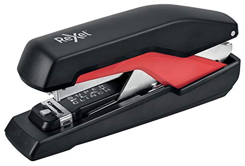 Rexel Supreme Omnipress SO60 Vollstreifen-Heftgerät, 60 Blatt Kapazität, Flat Clinch Heftung, inklusive Heftklammern, Metallkörper, Schwarz/Rot, 2115680 von Rexel